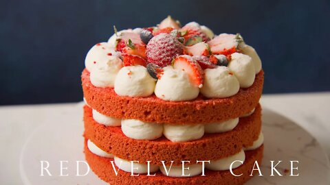 紅絲絨裸蛋糕 🎄聖誕戚風蛋糕┃Red Velvet Naked Cake