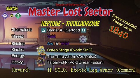 Destiny 2 Master Lost Sector: Neptune - Thrilladrome on my Void Titan 5-16-23