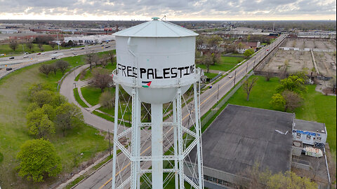 “FREE PALESTINE” Written on Water Tower in Detroit