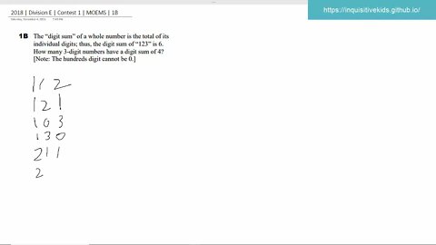 Math Olympiad for Elementary | 2018 | Division E | Contest 1 | MOEMS | 1B