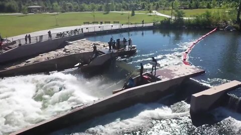 Surfers ride the expert wave during morning sessions at the Boise Whitewater Park