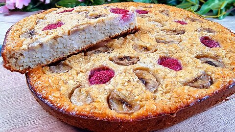 Take oats, banana and raspberry, make a wonderful dessert! Fast and healthy recipe!