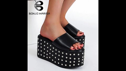 Brand Design Punk Rivet Cool Ladies Open Toe Platform