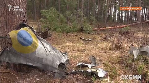 The wreckage of the Ukrainian Su-25 attack aircraft, shot down near the village of Glebovka, Vyshgorodsky district, Kiev region on February 26