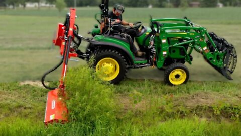 BOOM FLAIL MOWER REVIEW! Mow Pond Bank; DISTRESSED Camera Lady!