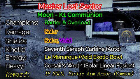 Destiny 2 Master Lost Sector: The Moon - K1 Communion 1-31-22