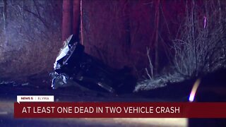 At least one person dead in two vehicle crash