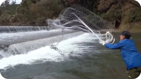 Ψάρεμα με πεζόβολο, χυτό δίχτυ σε φράγμα.