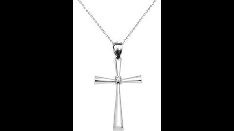 .925 Sterling Silver Diamond Accented 1-12" Solitaire Flared Cross Pendant Necklace (K-M Color...