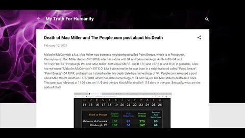 Death of Mac Miller and The People.com post about his death #Gematria #Numerology #Truth #Kabbalah