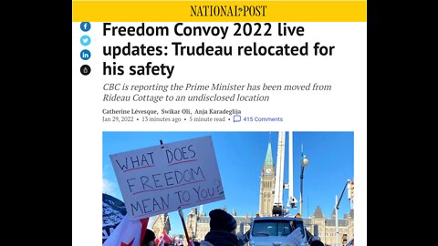 Trudeau is Placed in Protective Custody as a 'Small Fringe Minority' of Truckers Converge on Ottawa