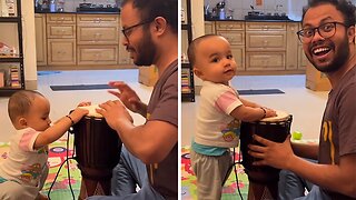 Baby Plays the Drums After Seeing Dad Do It