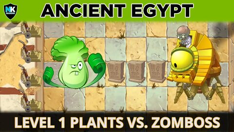 PvZ 2 - Ancient Egypt - Day 25 "Zomboss" - Level 1 Plants - NEW Faster Strategy!