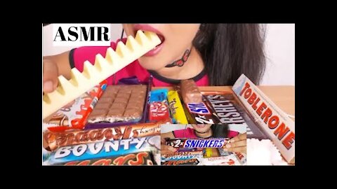 ASMR:*CHOCOLATE*EATING (SNICKERS,DAIRYMILK OREO,HERSHEYS,BOUNTY) NO TALKING