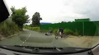 Dashcam captures hilarious double fail