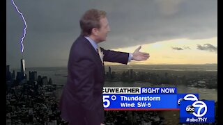 Lightning Strikes Spire of One World Trade Center During Meteorologist’s Live Report