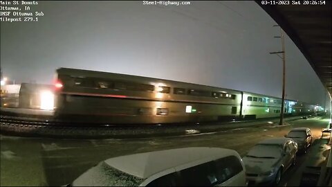 AMTK 160 Leading WB Amtrak 5 California Zephyr in Mount Pleasant and Ottumwa, IA on March 11, 2023