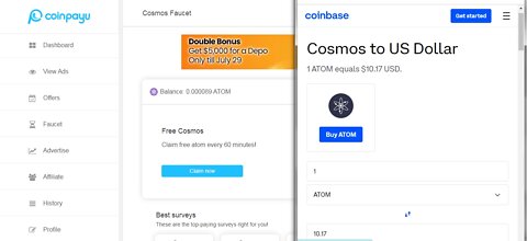 How To Earn Free 79 Cosmos ATOM Cryptocurrency At Coinpayu Every 60 minutes With Proof