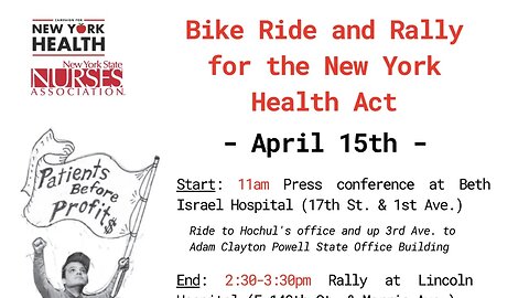 #NYHealthAct 2023 Bike Ride & Rally outside Lincoln Hospital 4/15/23 #PassNYHealth