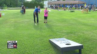 Michael Fish from NBC26 talking to Noah at Waverly Beach