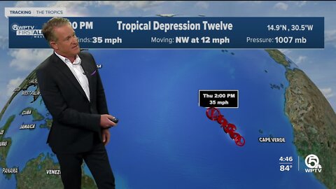 Tropical Depression 12 forms far out in Atlantic Ocean