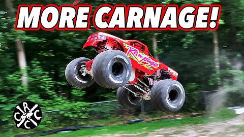 HUGE Gas RC Monster Truck Jumps, Breaks, and Loses Steering!!!