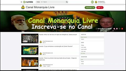 Monarquia Livre no Rumble . acesse na descrição o link para acesso ao canal