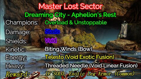 Destiny 2, Master Lost Sector, Aphelion's Rest on the Dreaming City 1-6-22