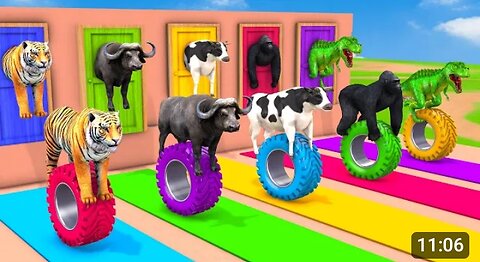 Cow Mammoth Elephant Tiger Gorilla Guess The Right Door ESCAPE ROOM CHALLENGE Animals Tire Game