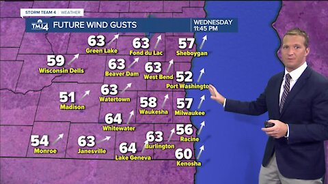 Warm, wet Wednesday with wind gusts up to 65 miles an hour