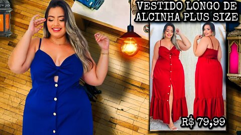 ✔️ VESTIDO LONGO DE ALCINHA COM BOTÕES FEMININO