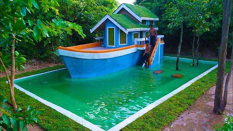 Build The Most Creative Modern boat villa house & Swimming Pool Around boat