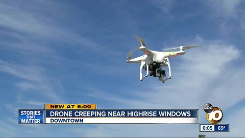 Drone creeping near highrise windows