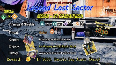 Destiny 2 Legend Lost Sector: Moon - K1 Communion on my Solar Warlock 11-11-23