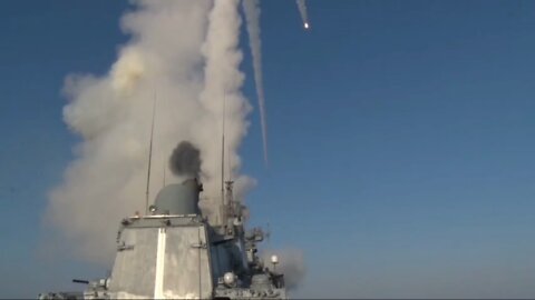 Four Kalibr missiles fired from a frigate of the Black Sea Fleet at military facilities of Ukraine