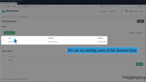How to create a new database user in DirectAdmin FelizHosting