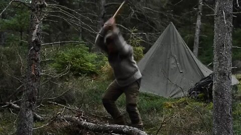 6 % days % solo % bushcraft % % canvas % lavvu, % bow % drill, spoon carving, Finnish axe