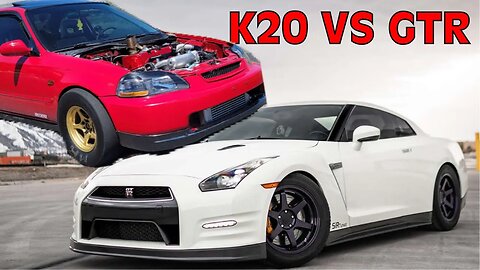 K20 Honda Civic Vs Nissan GTR! Full Race!