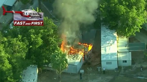 Mobile home fire near Sandhill, Boulder Highway