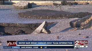 Water main break damages busy Tulsa Intersection