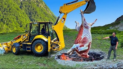 A Giant Bull Roasted Underground! Only An Excavator Could Lift It!