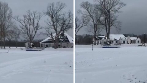 Driving an airboat on a frozen river in Louisiana