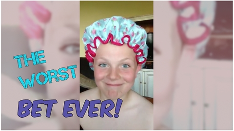 Dad tricks his son into wearing bathing cap!