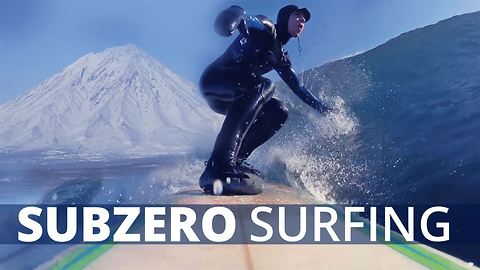 Sub zero surfing in the Siberian sea