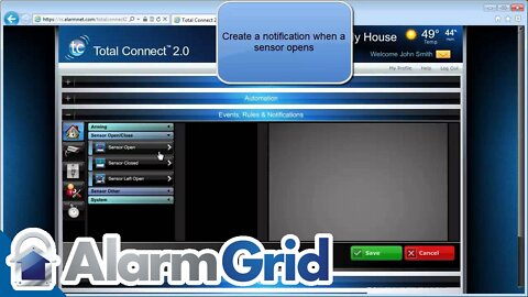 Total Connect 2.0: Creating Sensor Notifications
