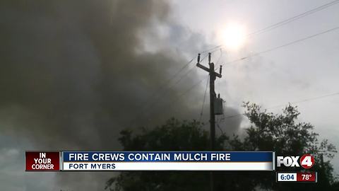 Mulch pile leftover from Hurricane Irma catches fire