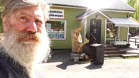 Shopping day, remote but oldest shop in Finland, impressive shelter with pristine clear lake water