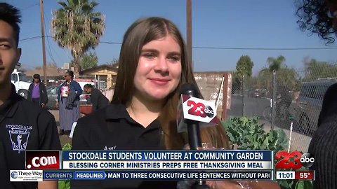 Stockdale High School students volunteer at community garden in preparation for The Blessing Corner ministries' free Thanksgiving meal