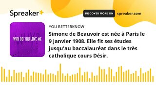 Simone de Beauvoir est née à Paris le 9 janvier 1908. Elle fit ses études jusqu'au baccalauréat dans