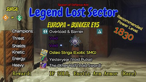 Destiny 2 Legend Lost Sector: Europa - Bunker E15 on my Hunter 4-11-23